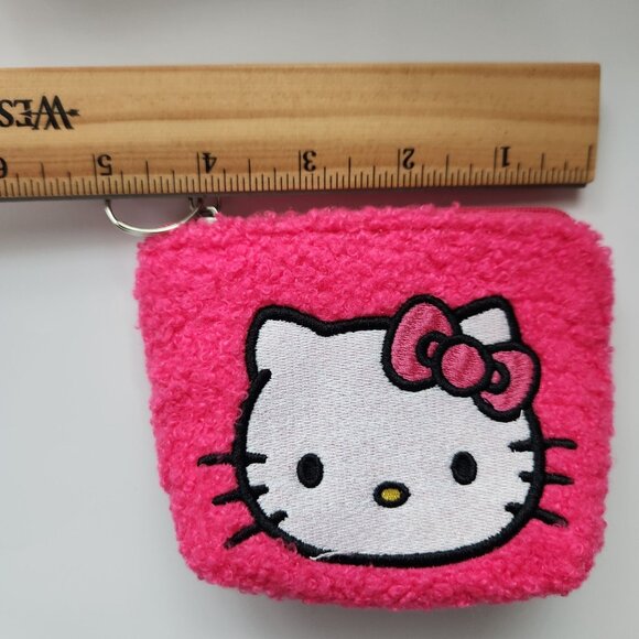 Hello Kitty Pink Fuzzy Coin Purse Keychain With Zipper Closure & Metal Clasp - Picture 4 of 5